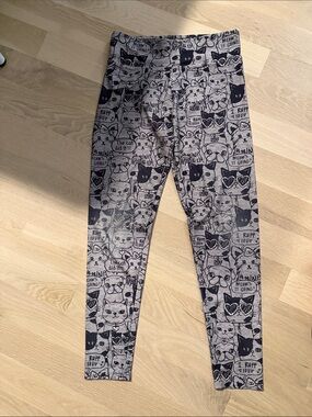 Justice Black & Gray Cat Print Leggings